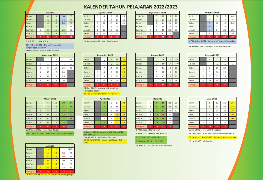 kalender pendidikan 2022 2023 jawatimur cakcloth.com jual seragam sekolah sd smp sma Cak Cloth Seragam Sekolah